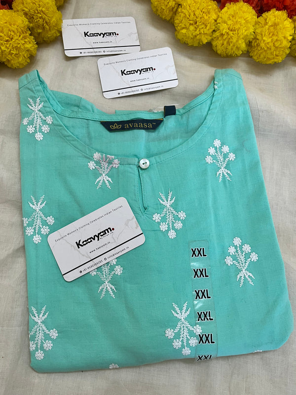 COTTON EMBROIDERY AQUA KURTI