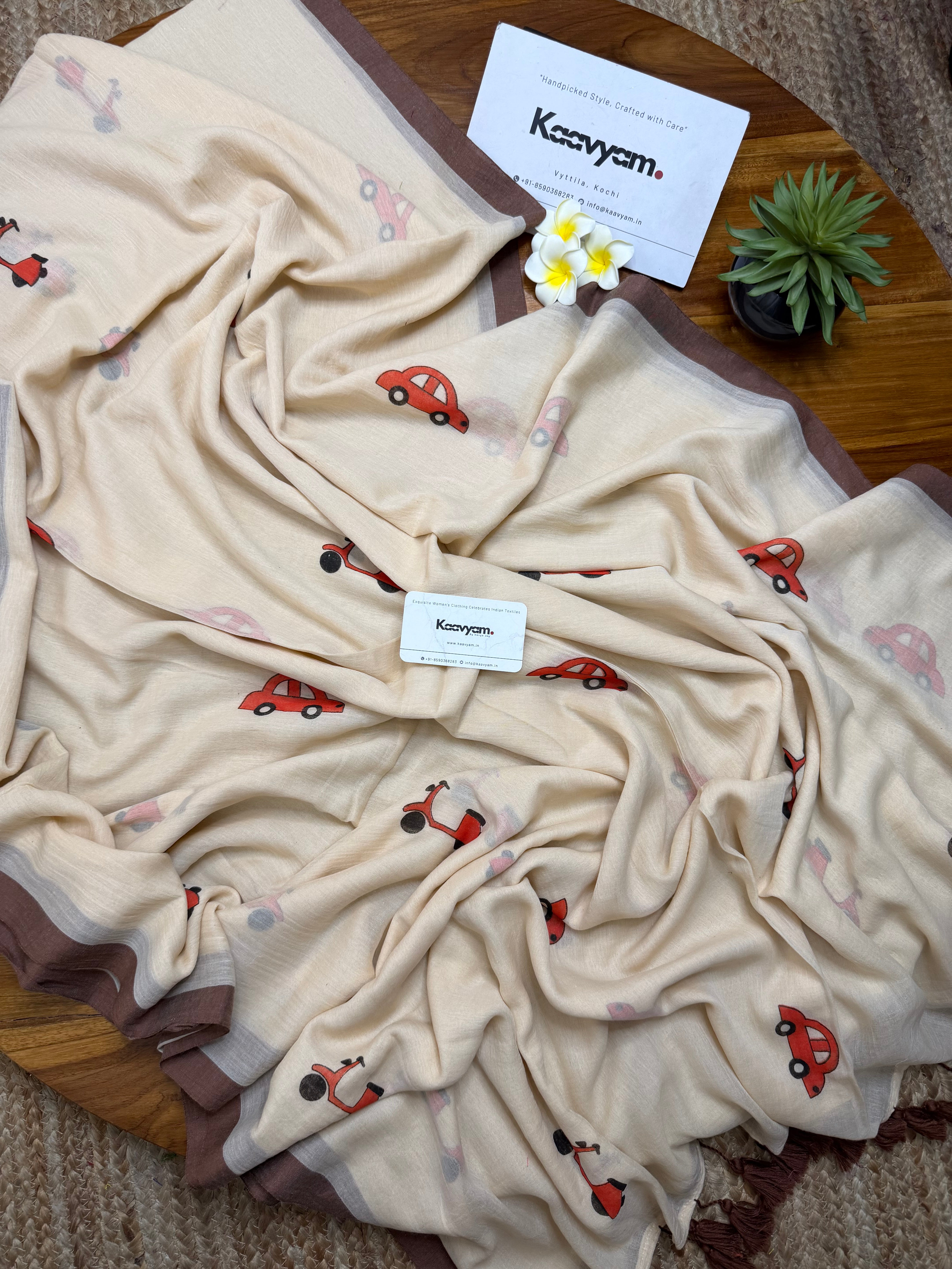 Car and Scooter Printed Saree