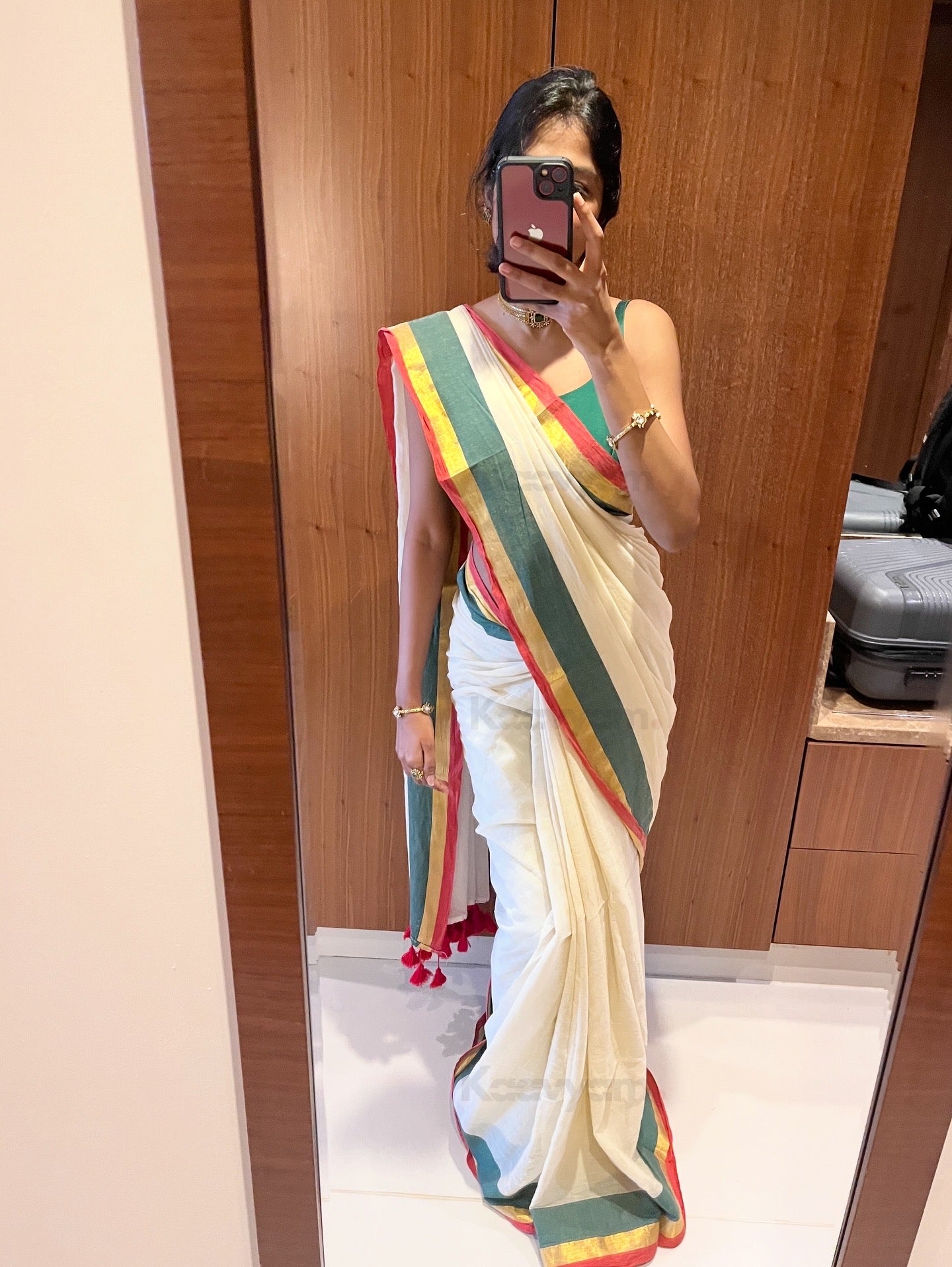 Red & Green Border Kasav Saree