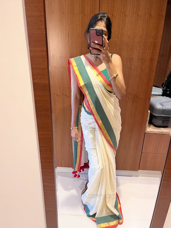 Red & Green Border Kasav Saree