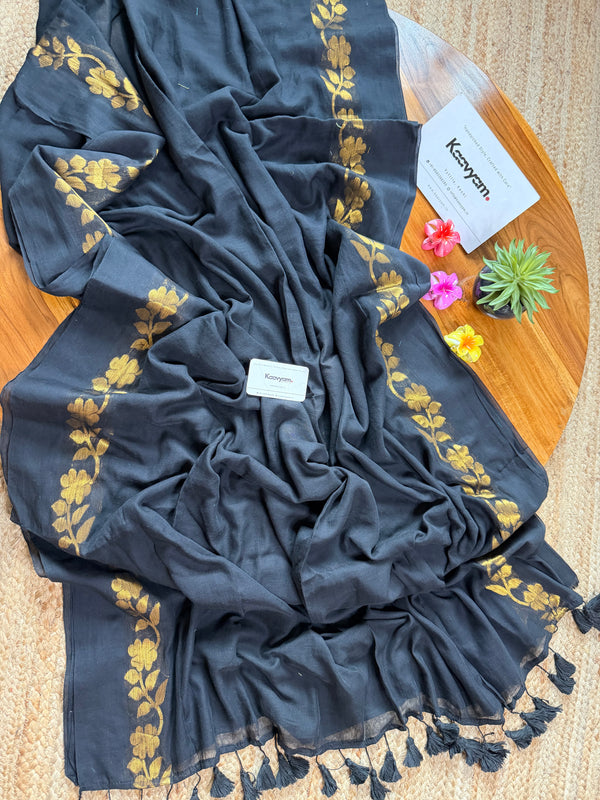 Black Bloom Mul Cotton Saree