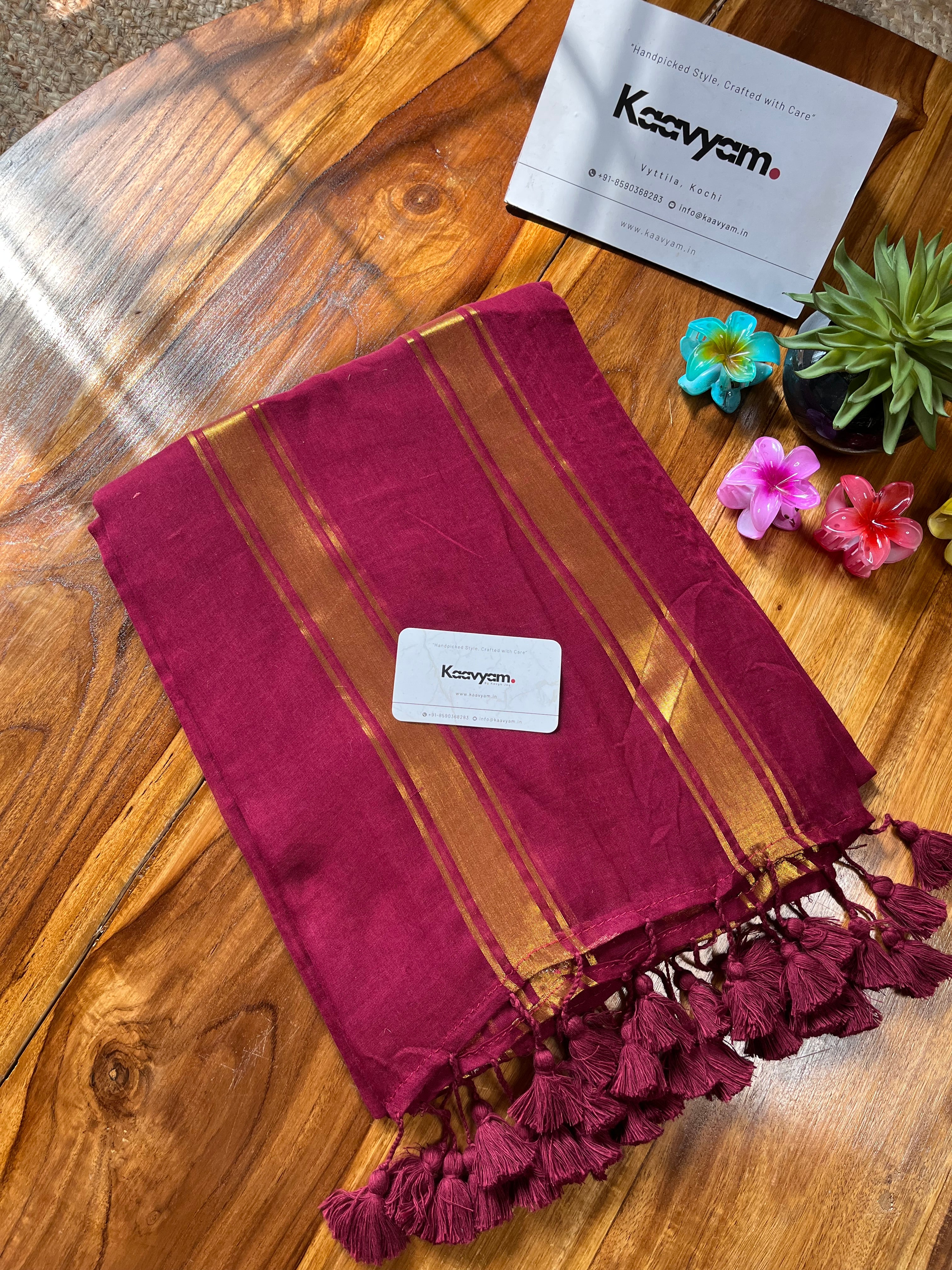 Maroon Stripes Mul Cotton Saree