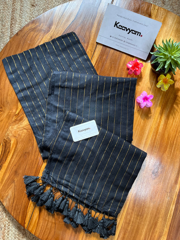 Black Stripe Mul Cotton Saree
