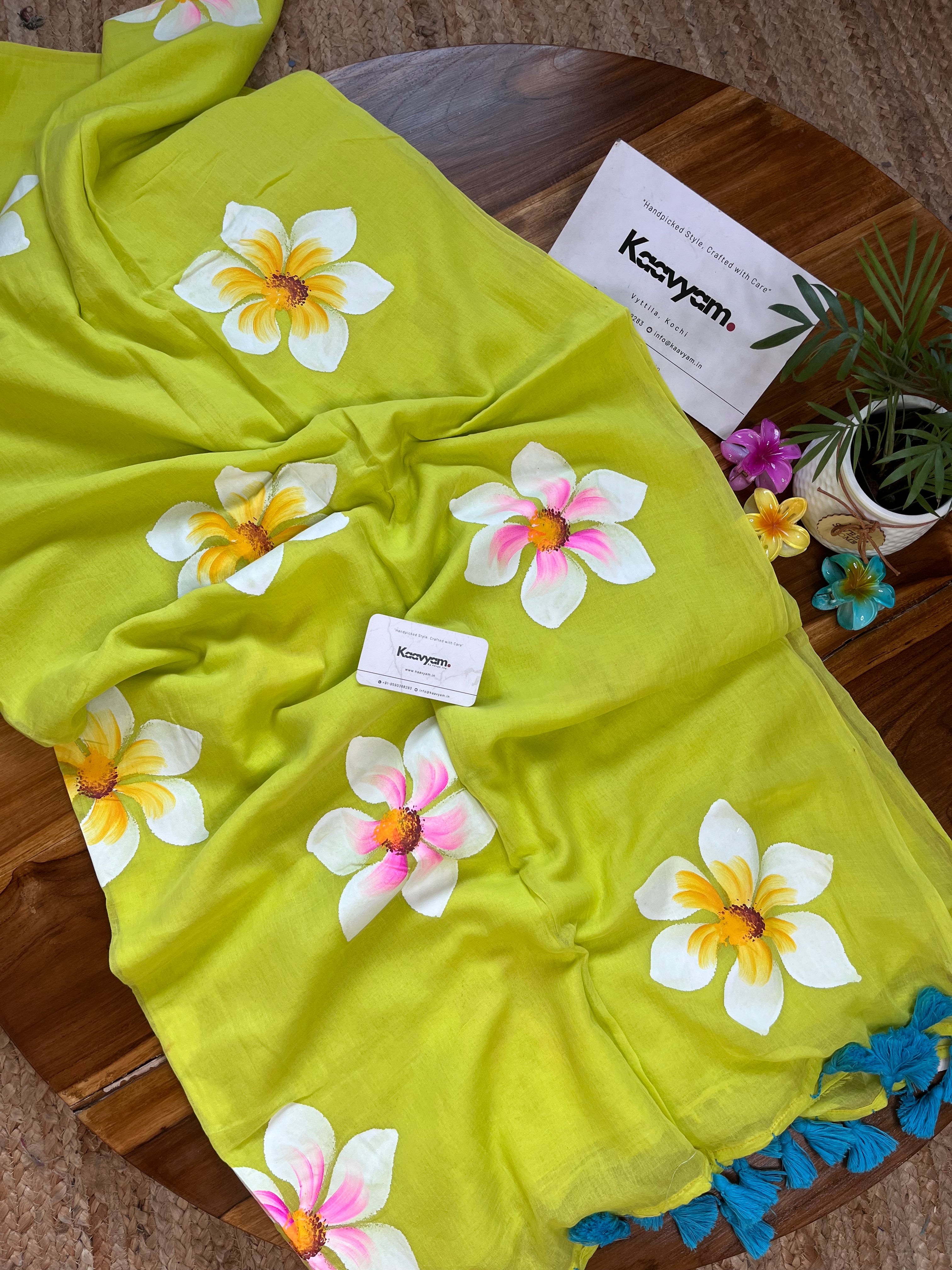 Big Flower Handpainted Mul Cotton Saree