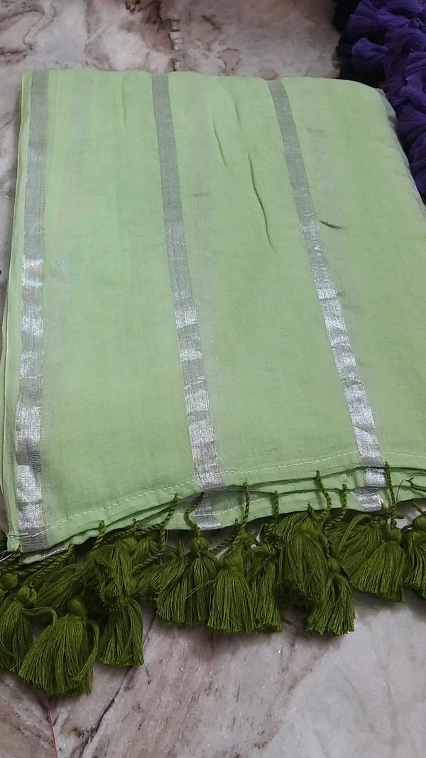 Silver Stripes Mul Cotton Saree