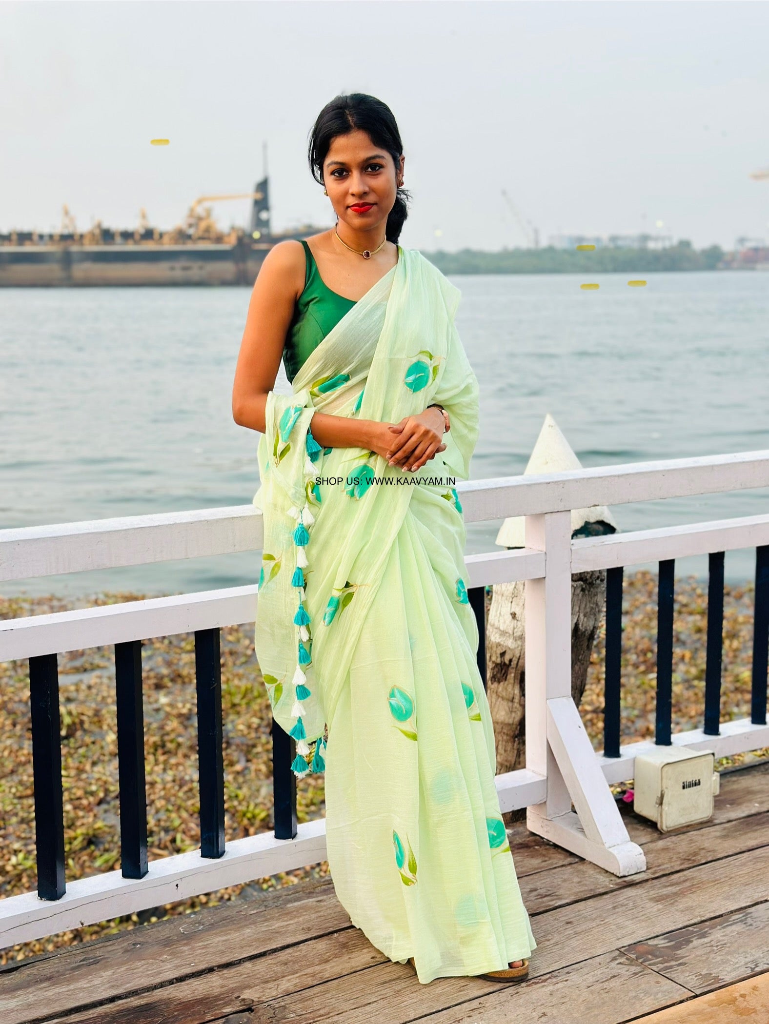 Tulip Hand painted Mul Cotton Saree