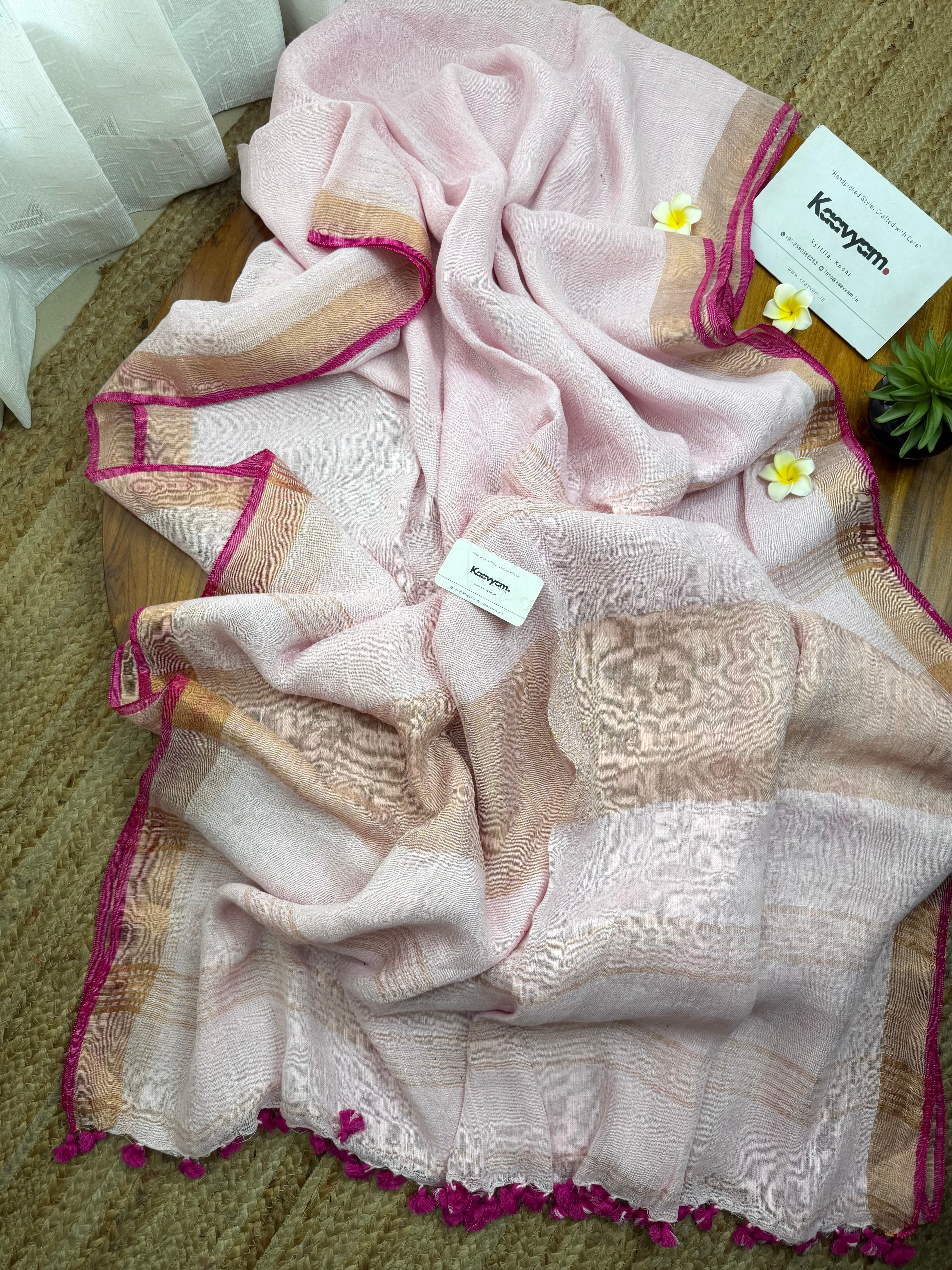 Pastel Pink Linen Saree