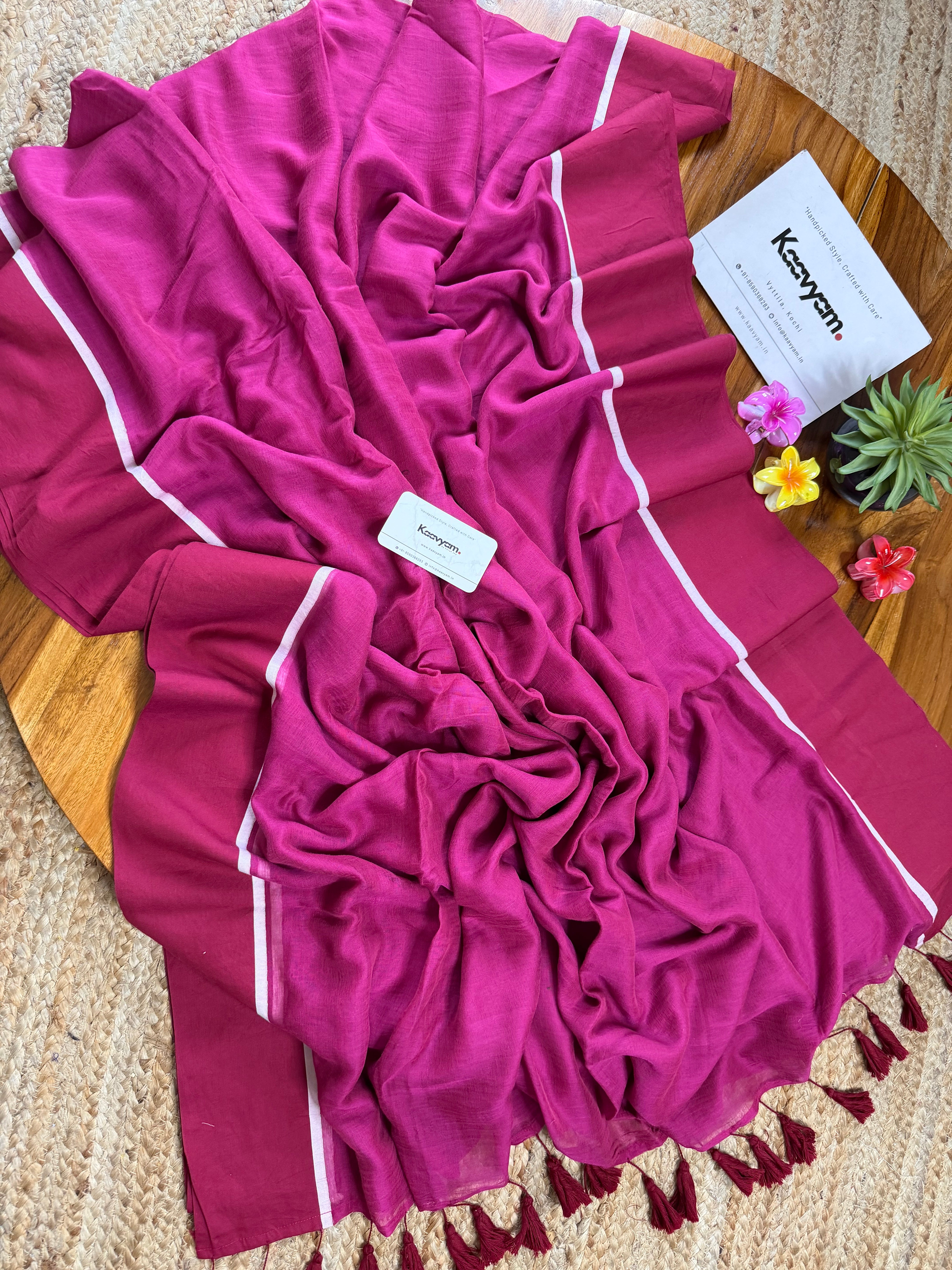 Contrast Maroon Mul Cotton Saree