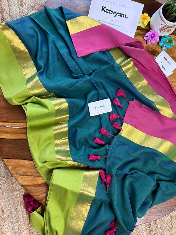 Contrast Borders Mul Cotton Saree