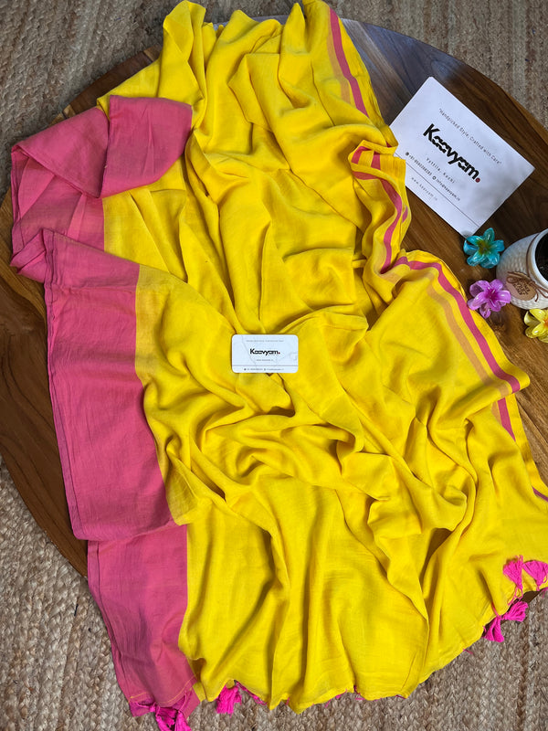 Yellow Mul Cotton Saree