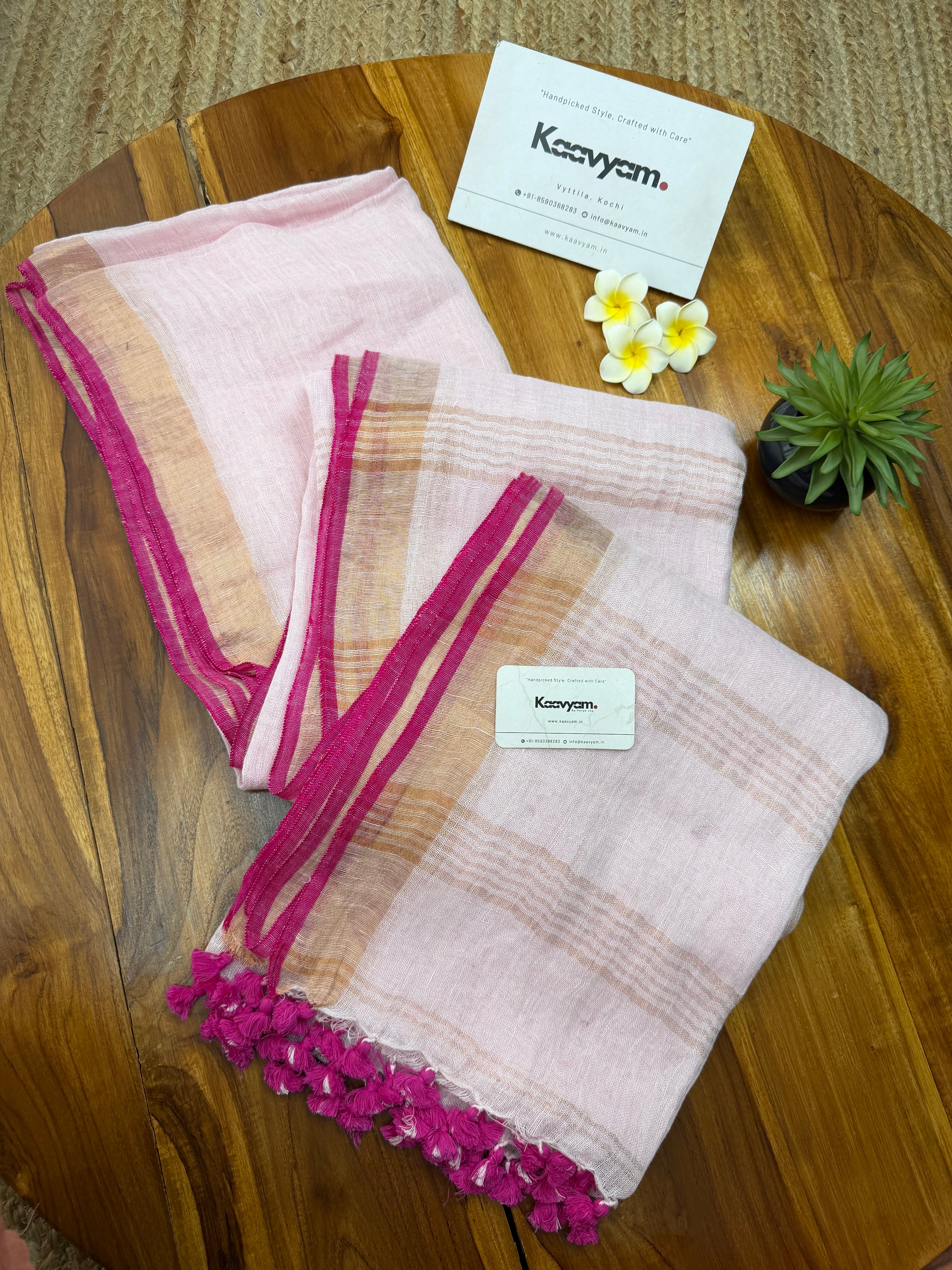 Pastel Pink Linen Saree