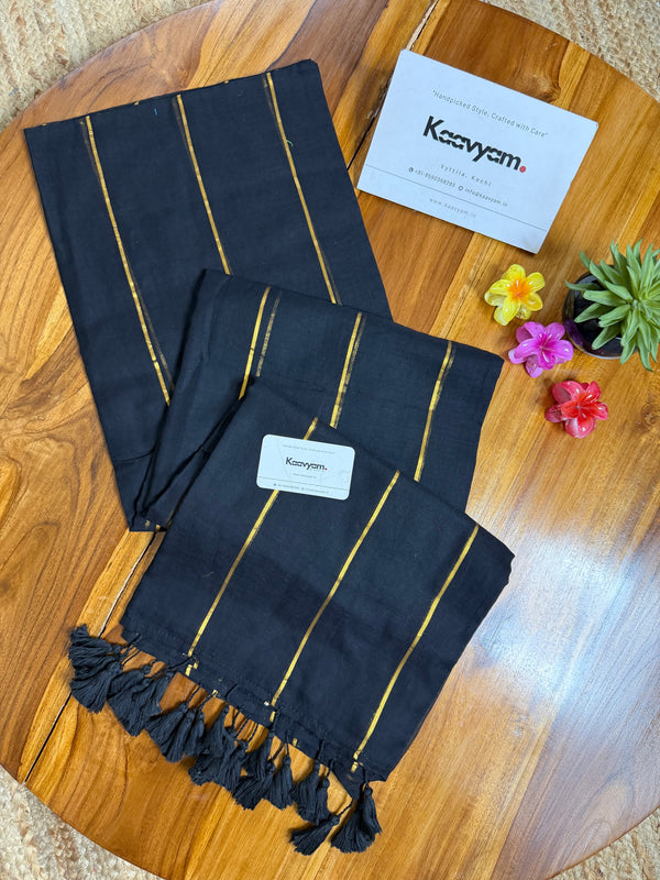 Black Stripe Mul Cotton Saree