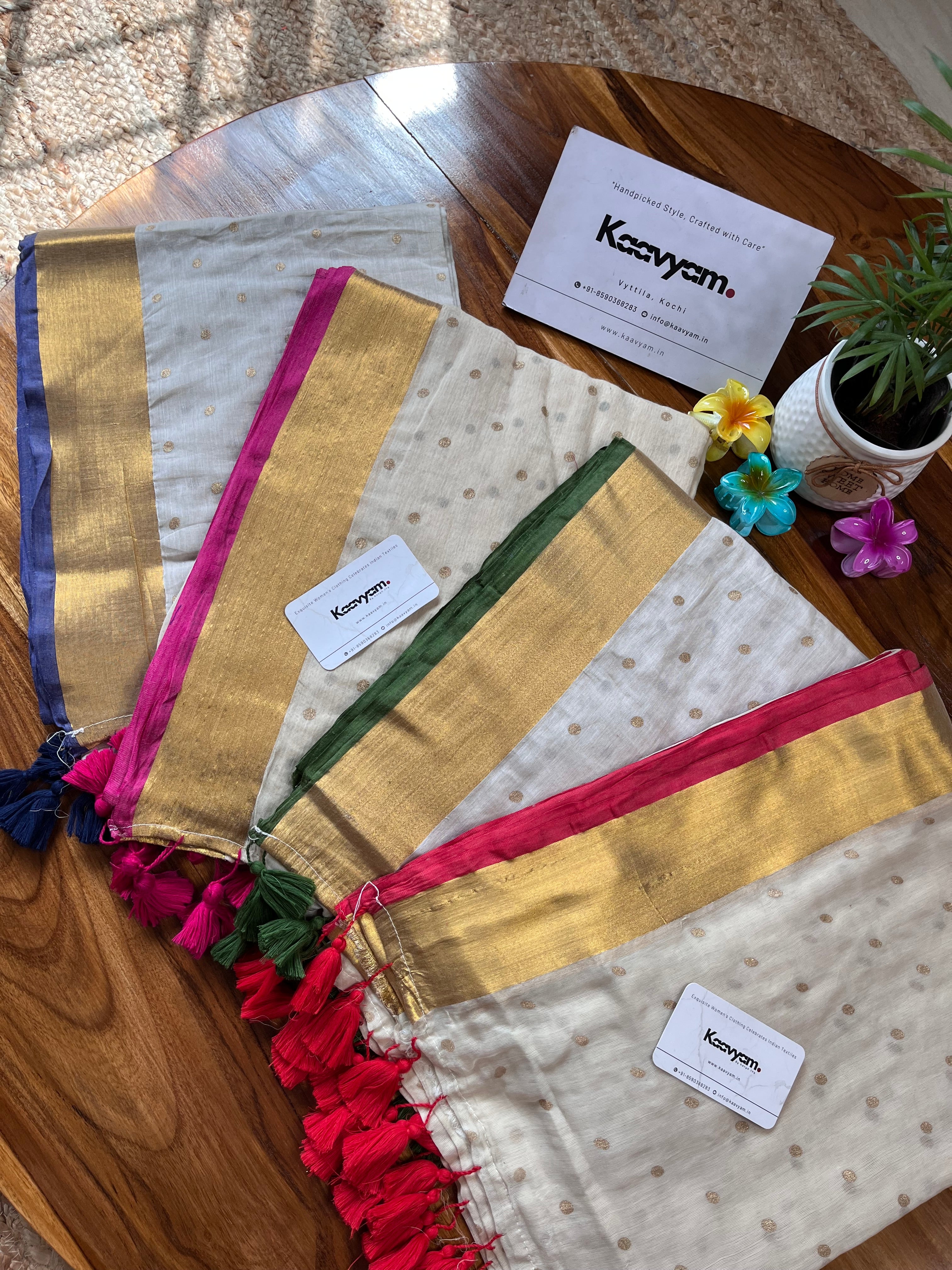 Polka Kasav & Kara Mul Cotton Saree - Manka