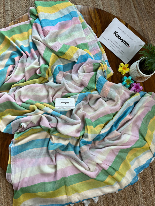 Multi Stripes Mul Cotton Saree - Manka