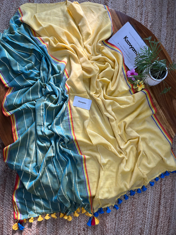 Multi Stripe Half Half Mul Cotton Saree