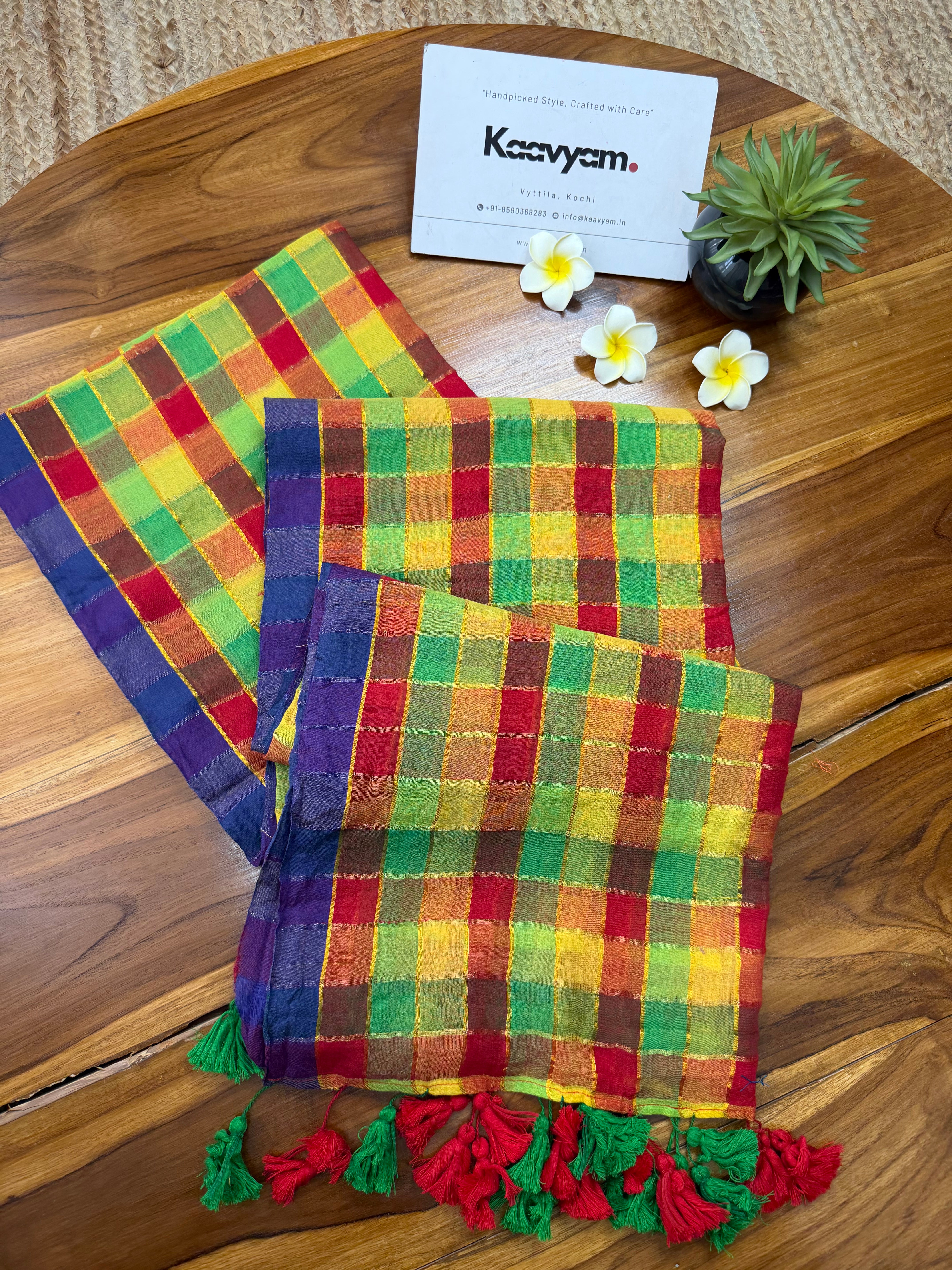 Multi Golden Check Mul Cotton Saree