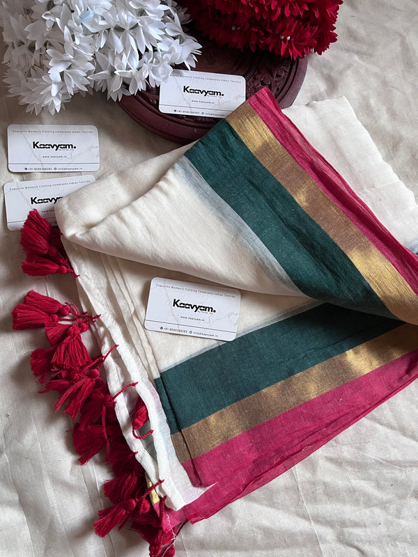 Red & Green Border Kasav Saree