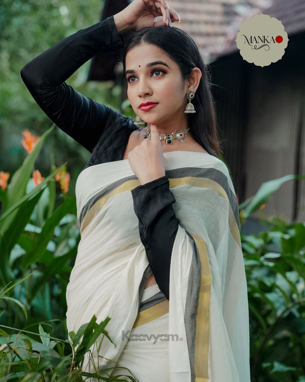 Kara Stripe Kasav Mul Cotton Saree