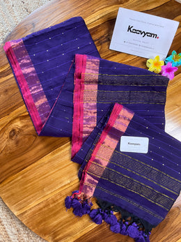 Sequins & Contrast Border Mul Cotton Saree
