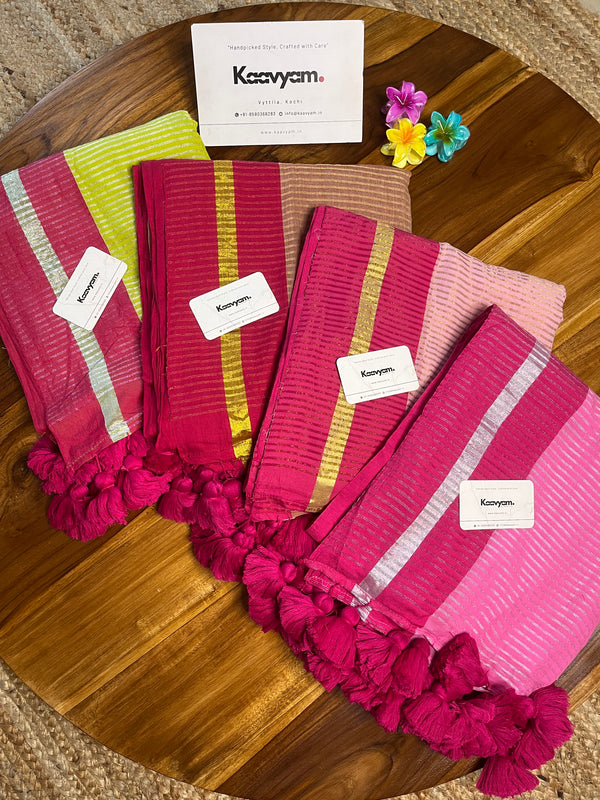 Kasav Stripes Border Mul Cotton Saree