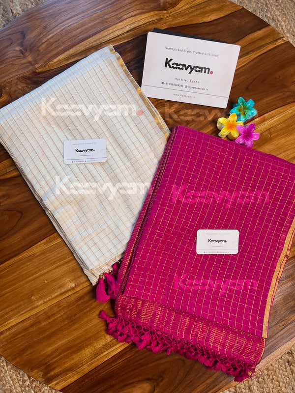 Kerala Kasav Check Mul Cotton Sarees