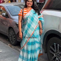Cyan Grace Checks Mul Cotton Saree