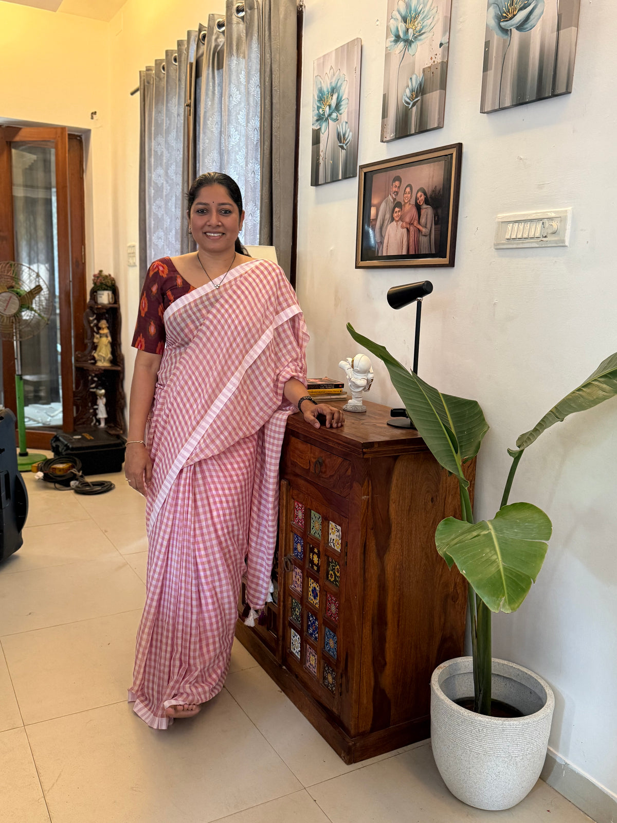 Checks Mul Cotton Saree