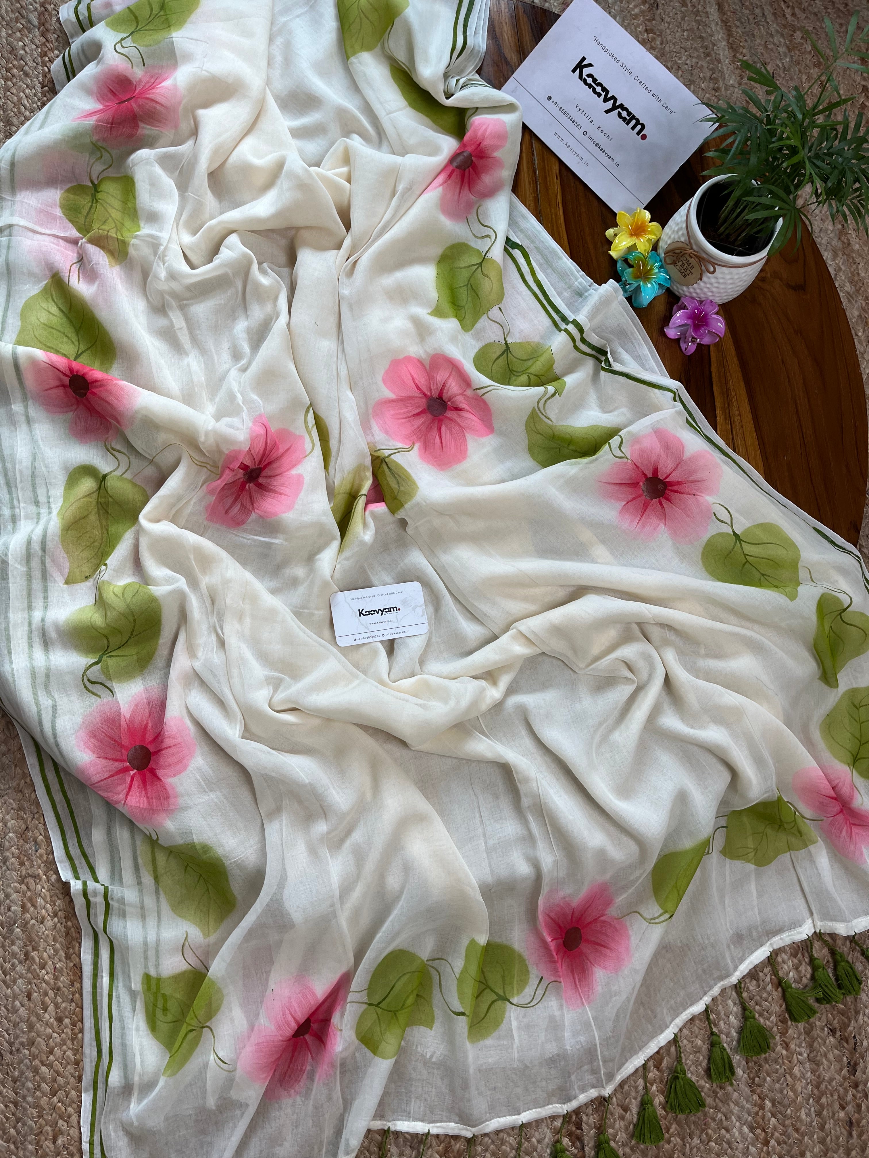 Valli Handpainted Mul Cotton Saree - MANKA