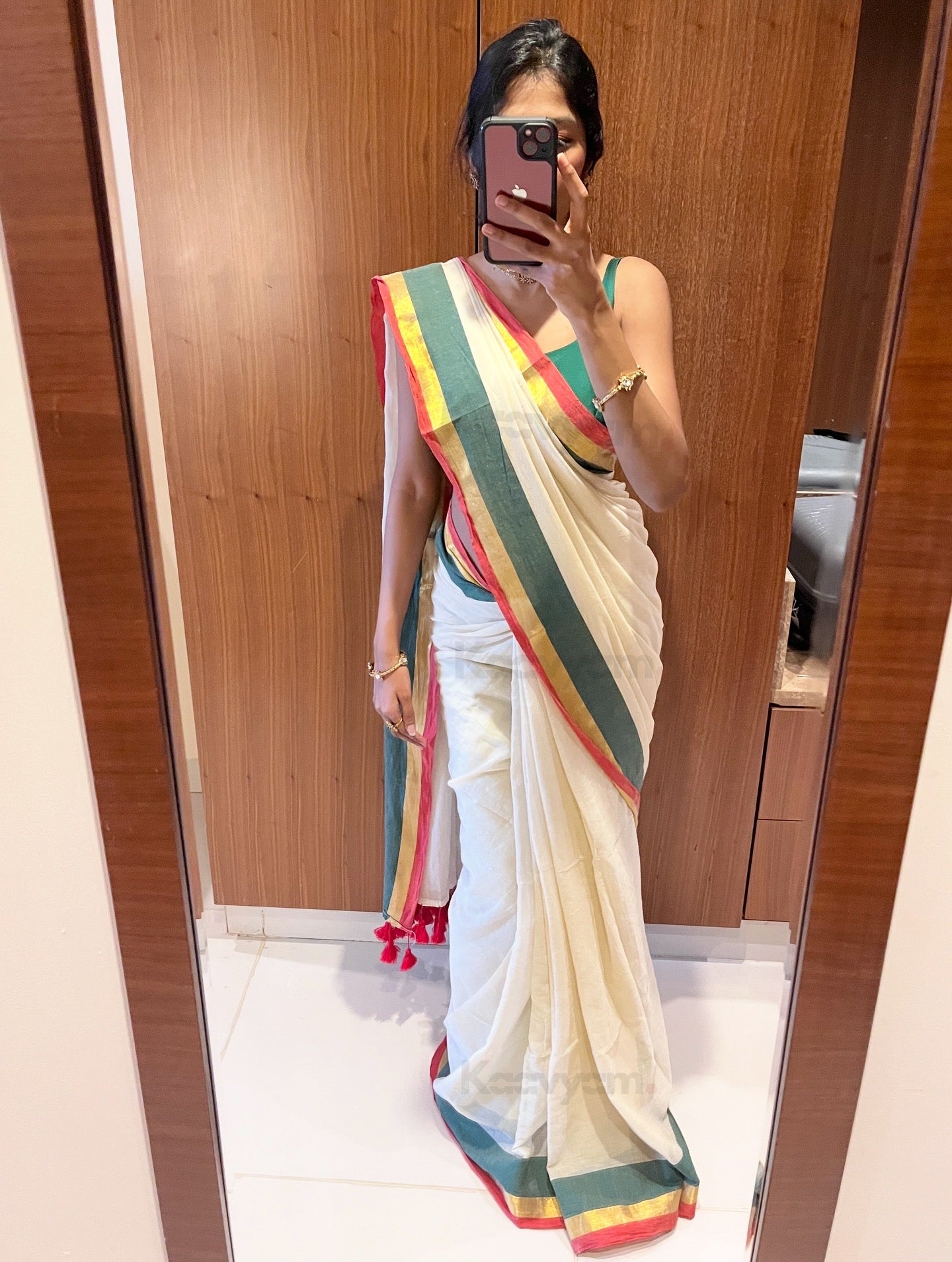 Red & Green Border Kasav Saree