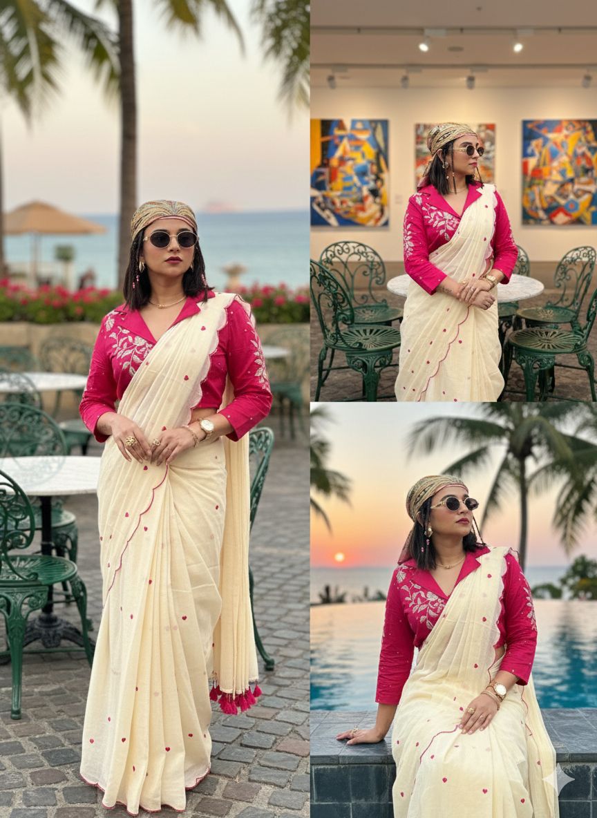 Little Hearts Scallop Mul Cotton Saree