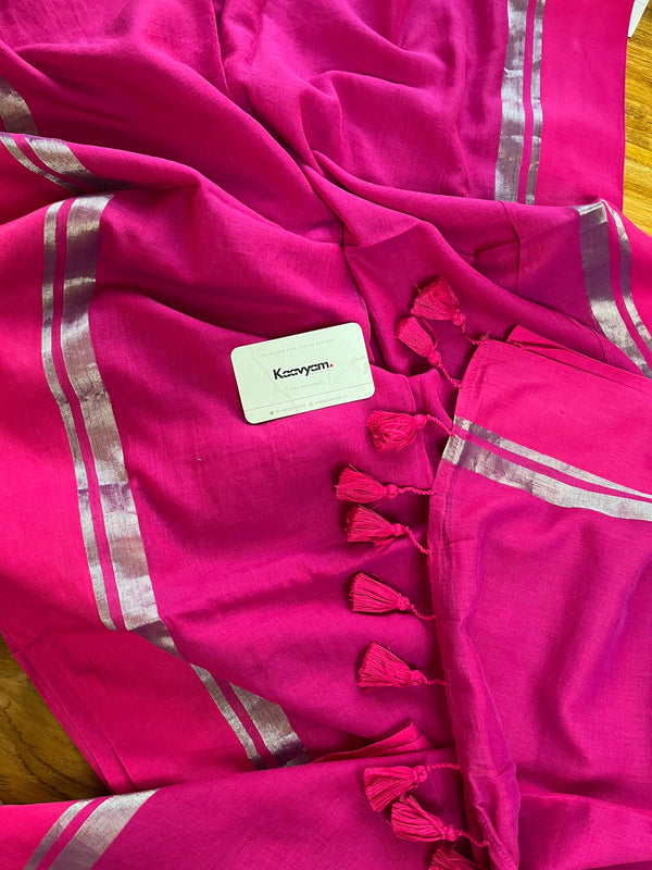 Pink & Orange Border Mul Cotton Saree