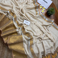 Broad Gold & Silver Kasav Border Mul Cotton Saree