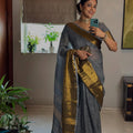 Nadiya Moidu Broad Border Linen Saree