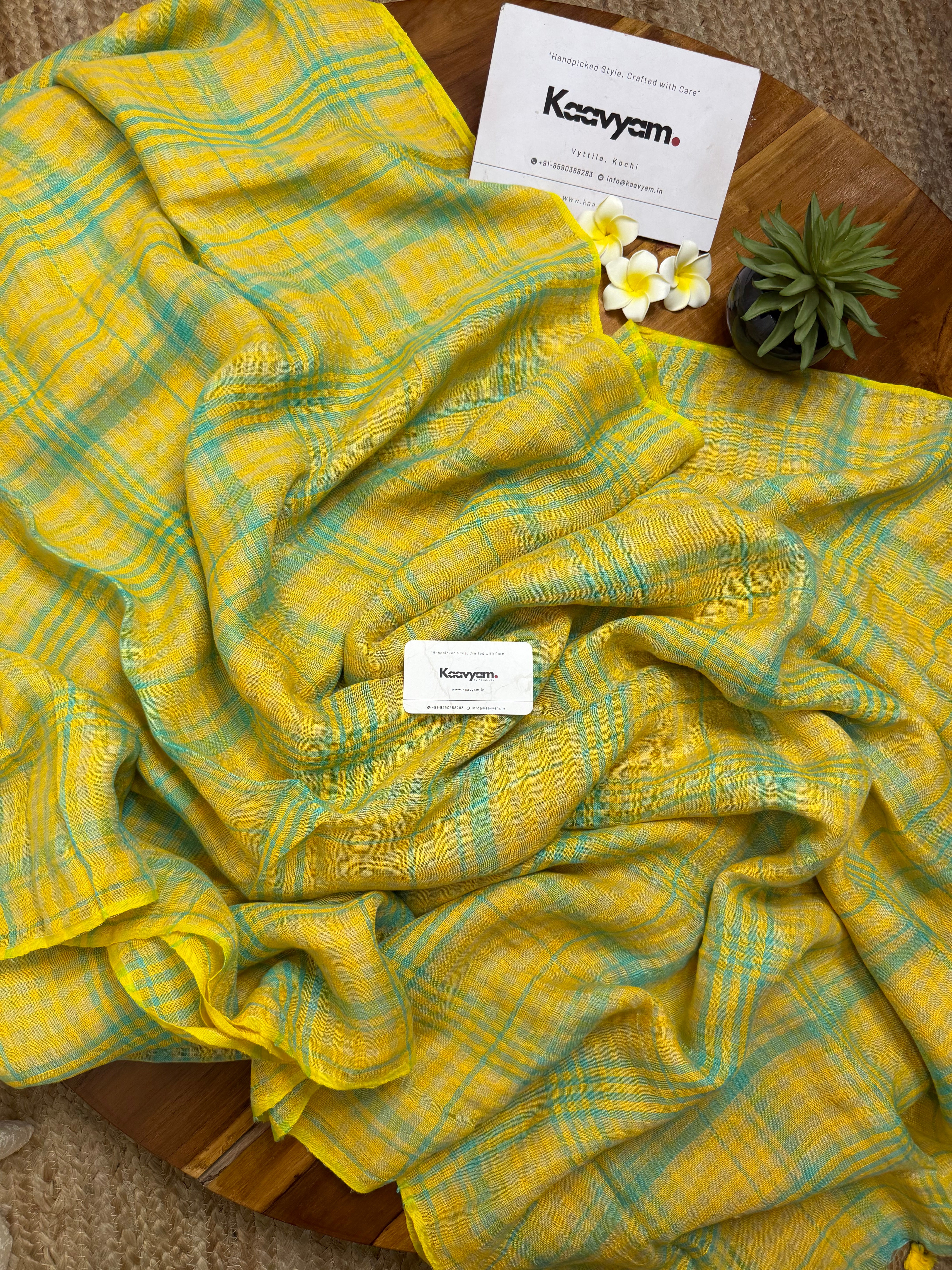 Haldi Checks Linen Saree