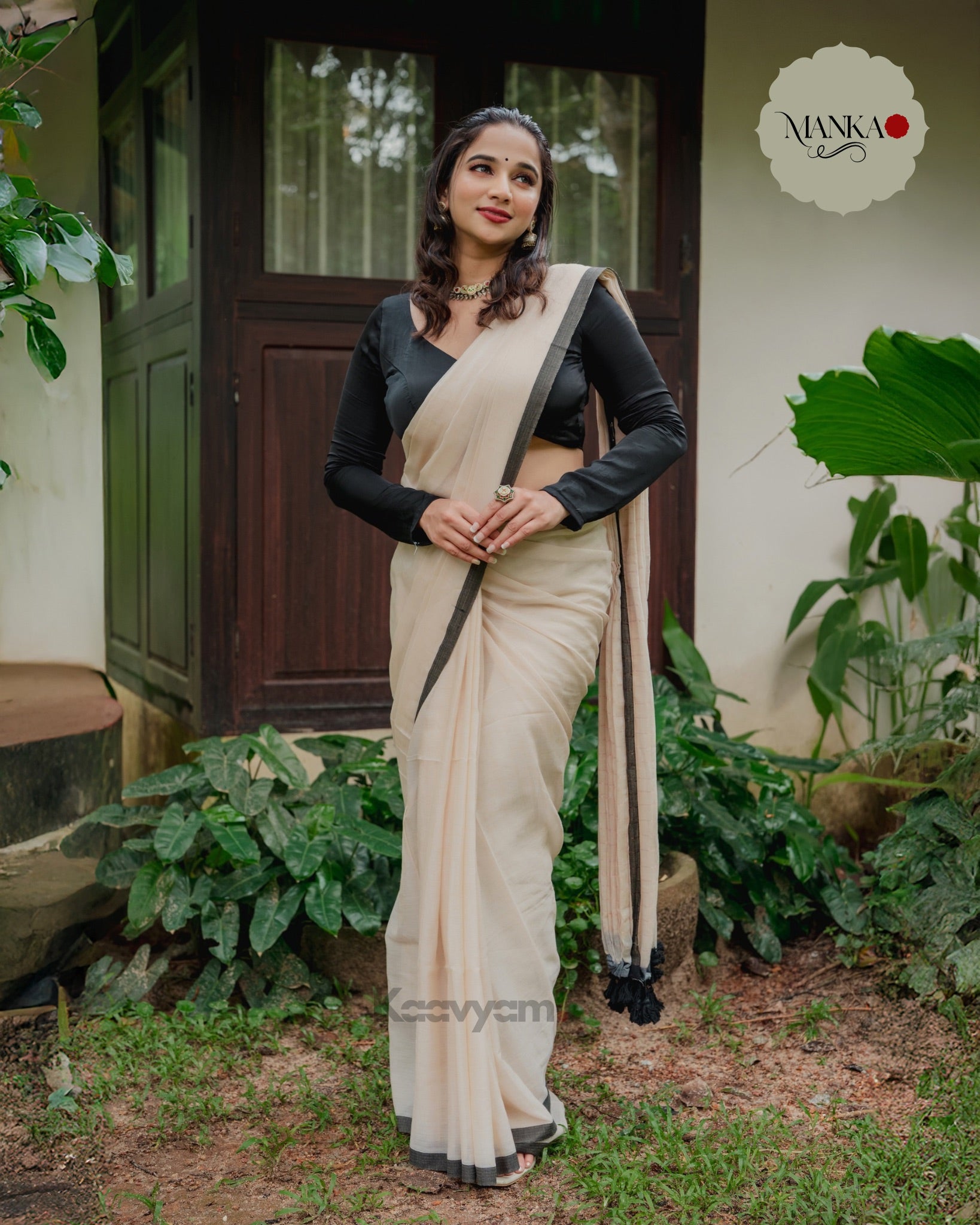 Black Border Mul Cotton Saree - Manka