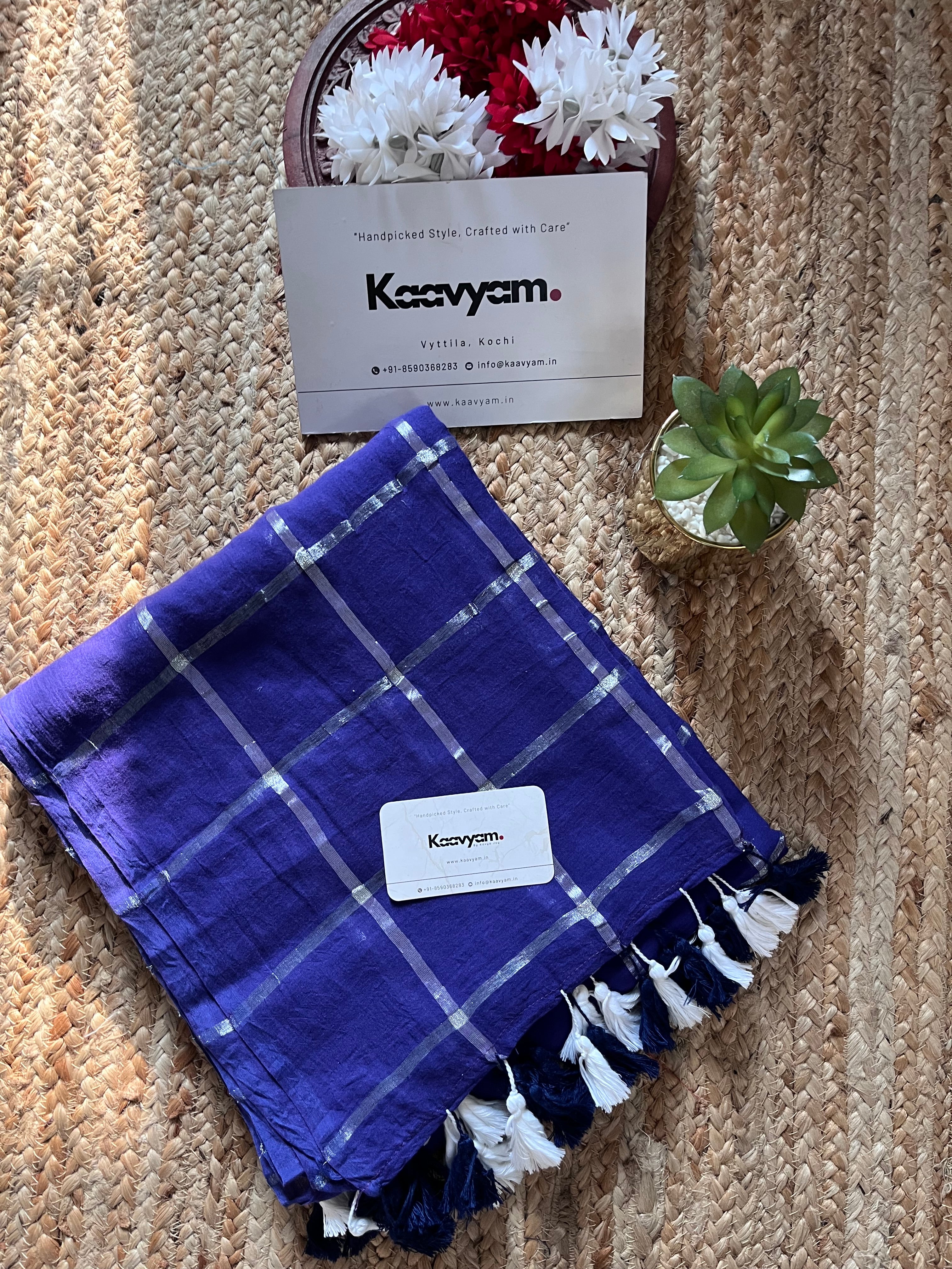 Violet Check Mul Cotton Saree