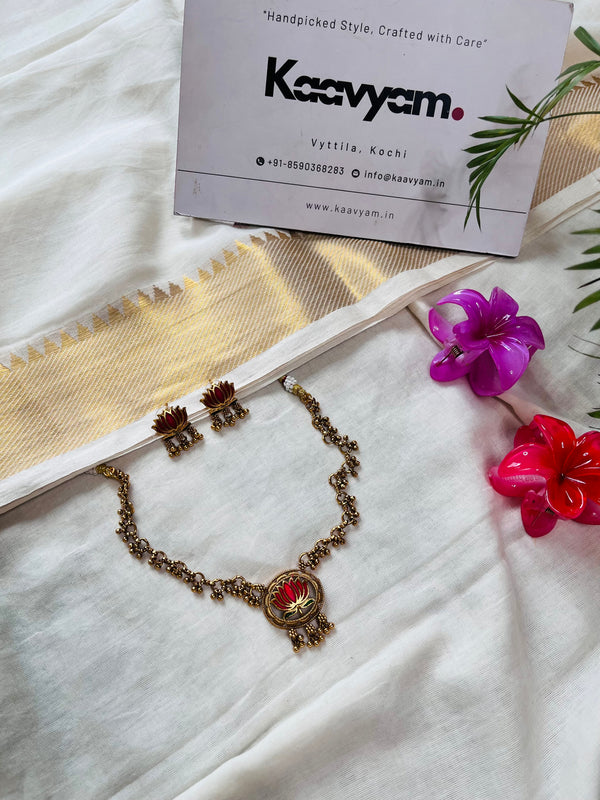 Lotus Pendant Neckpiece & Earrings