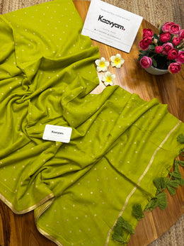 Gold Polka Printed Mul Cotton Saree