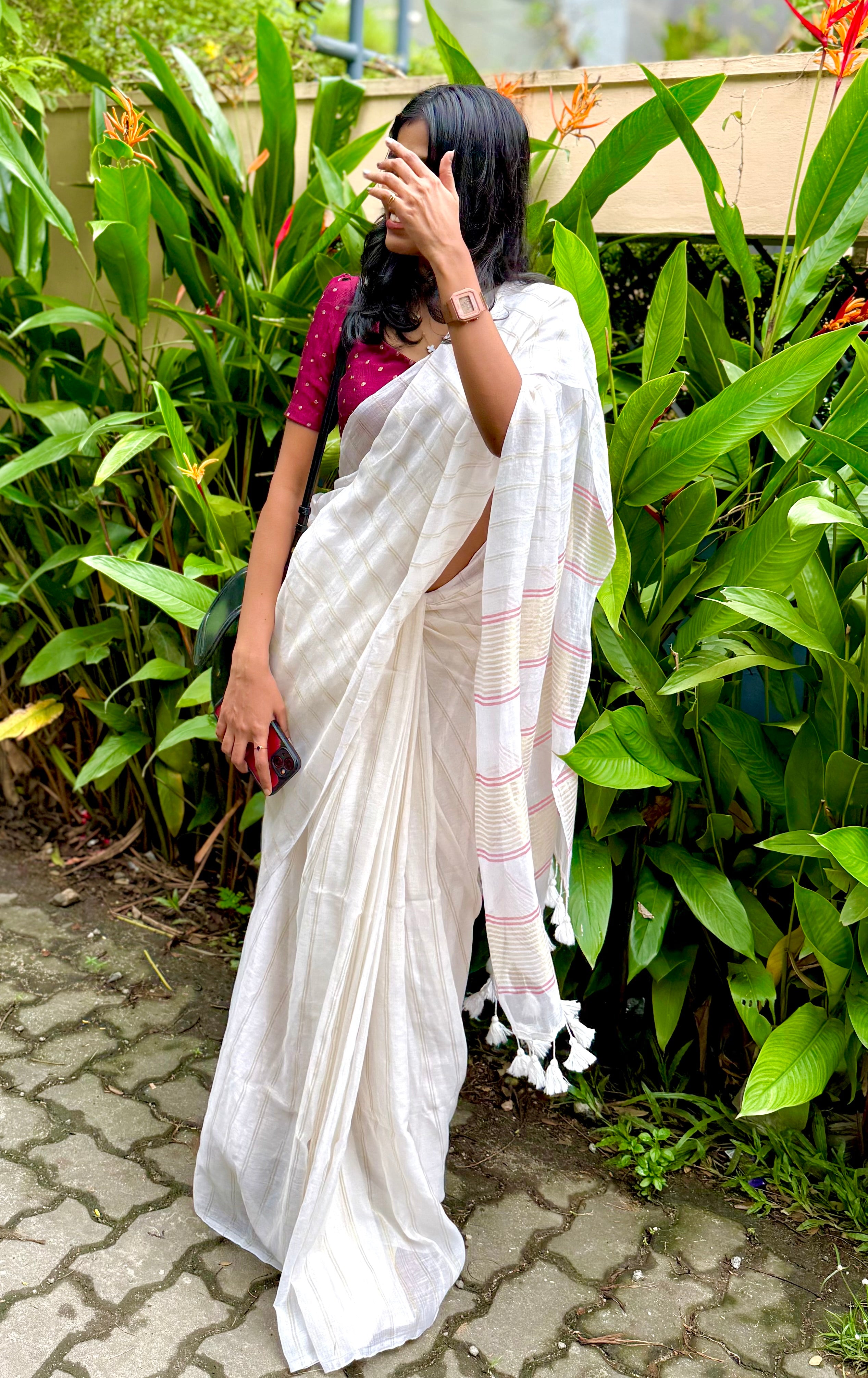 Zari Stripes Mul Cotton Saree - MANKA