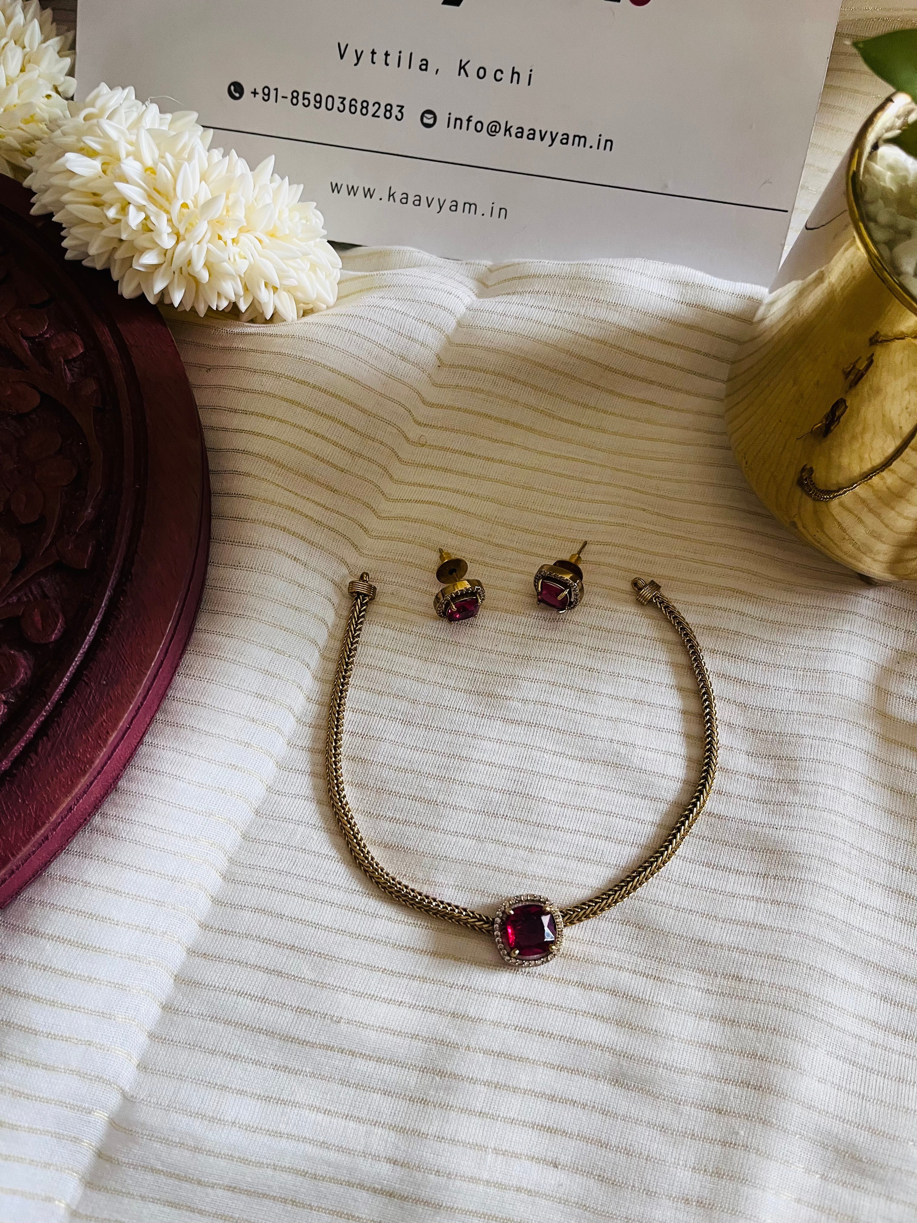 Single Stone Choker & Earrings