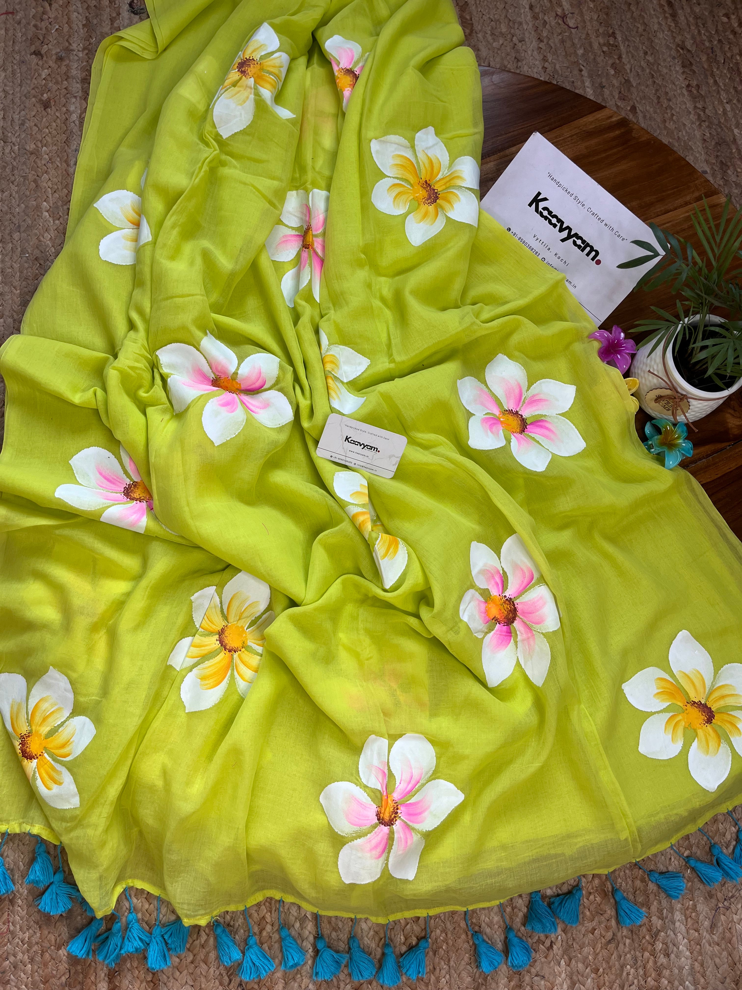 Big Flower Handpainted Mul Cotton Saree
