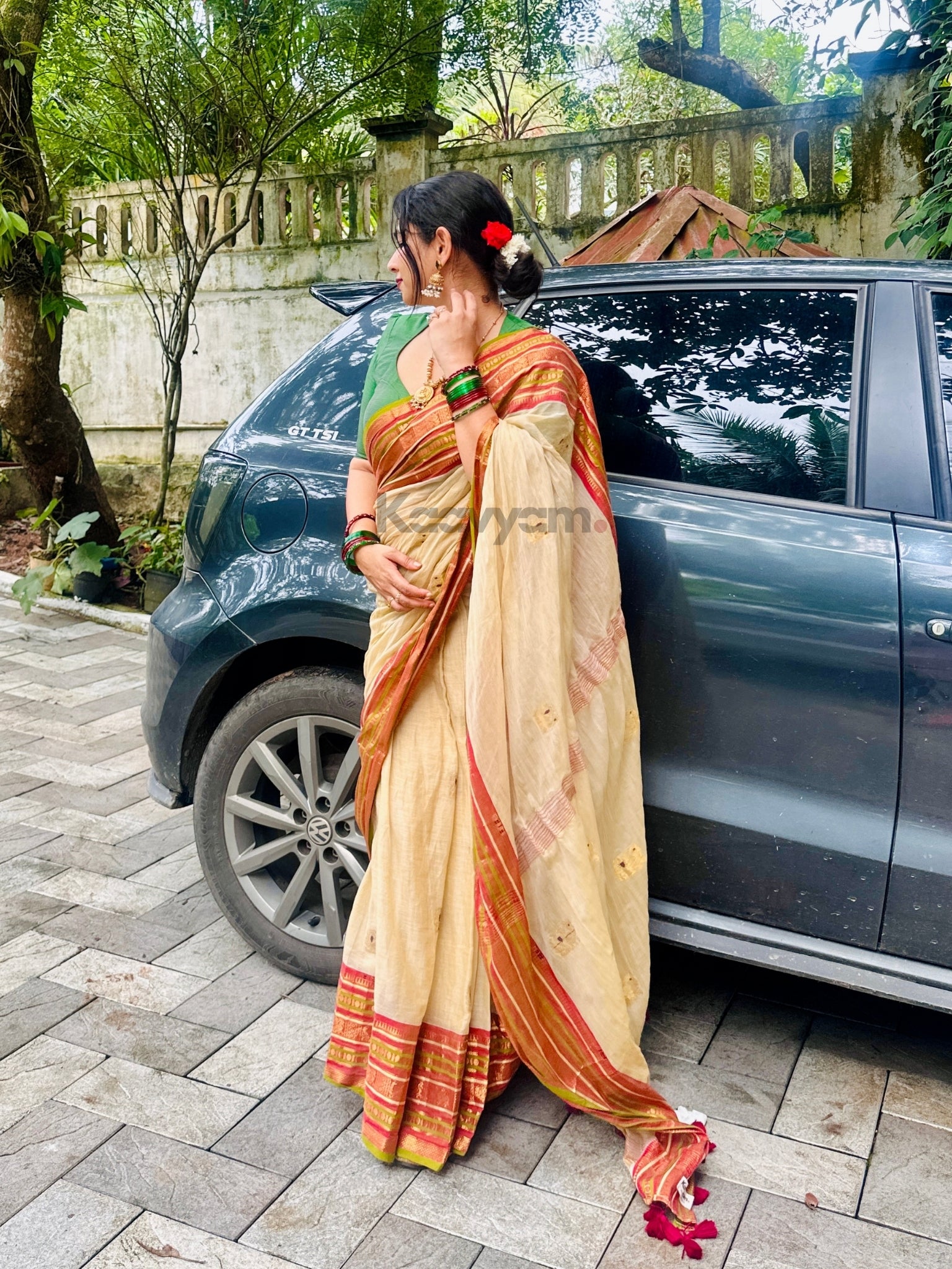 Pachai Motif Kanchi Saree