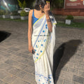 Floral Embroidery Mul Cotton Saree