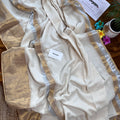 Broad Gold & Silver Kasav Border Mul Cotton Saree