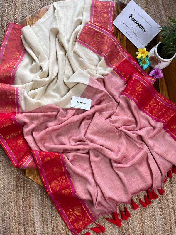 Floral Motif Contrast Border Mul Cotton Saree - Manka