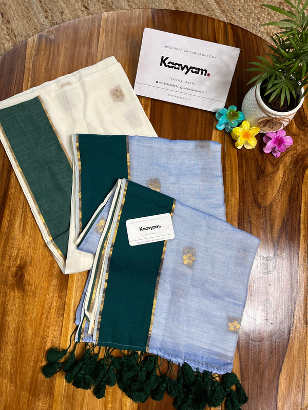 Floral Motif Minimal Mul Cotton Saree - Manka