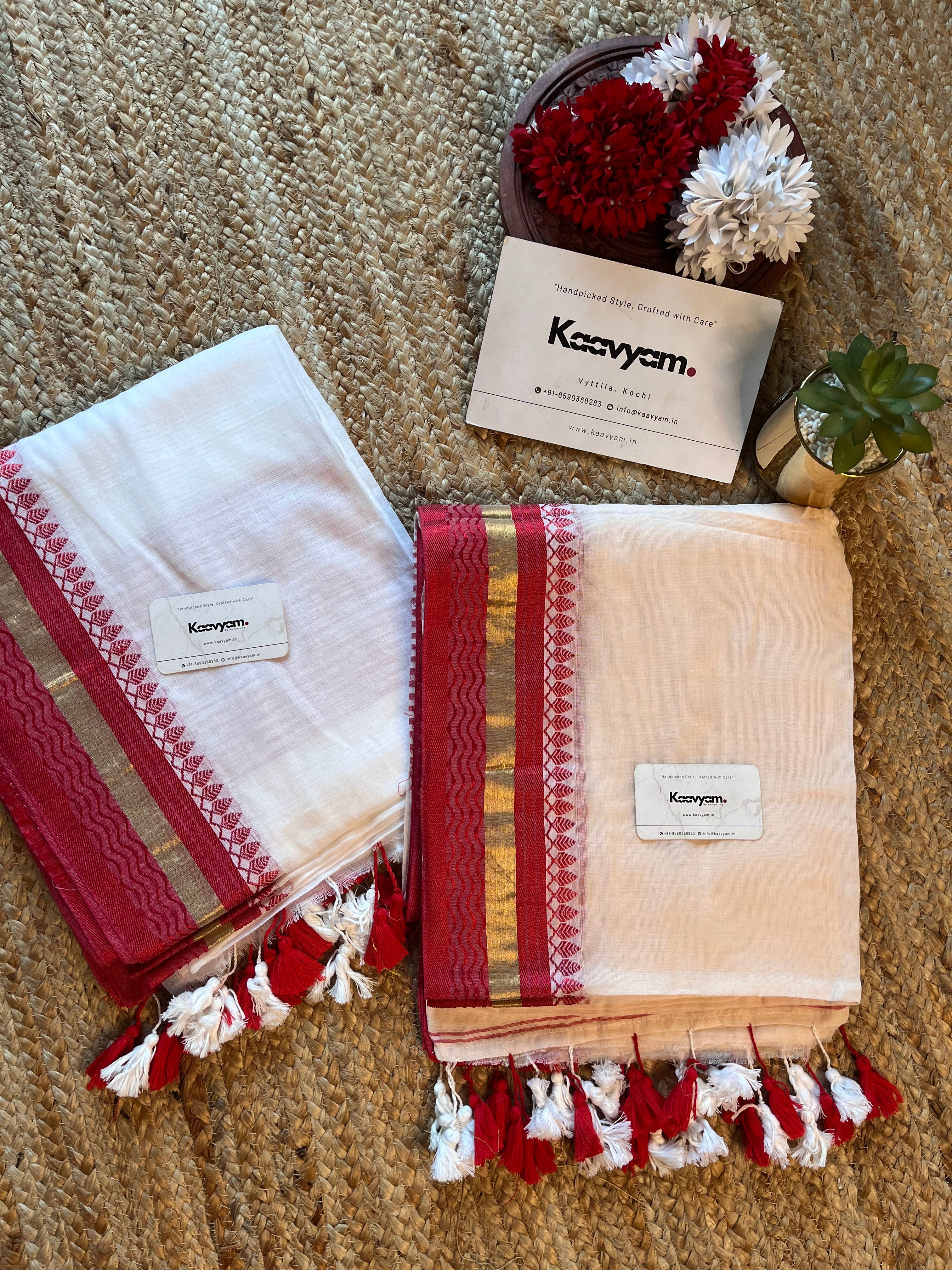 Red Border Mul Cotton Saree