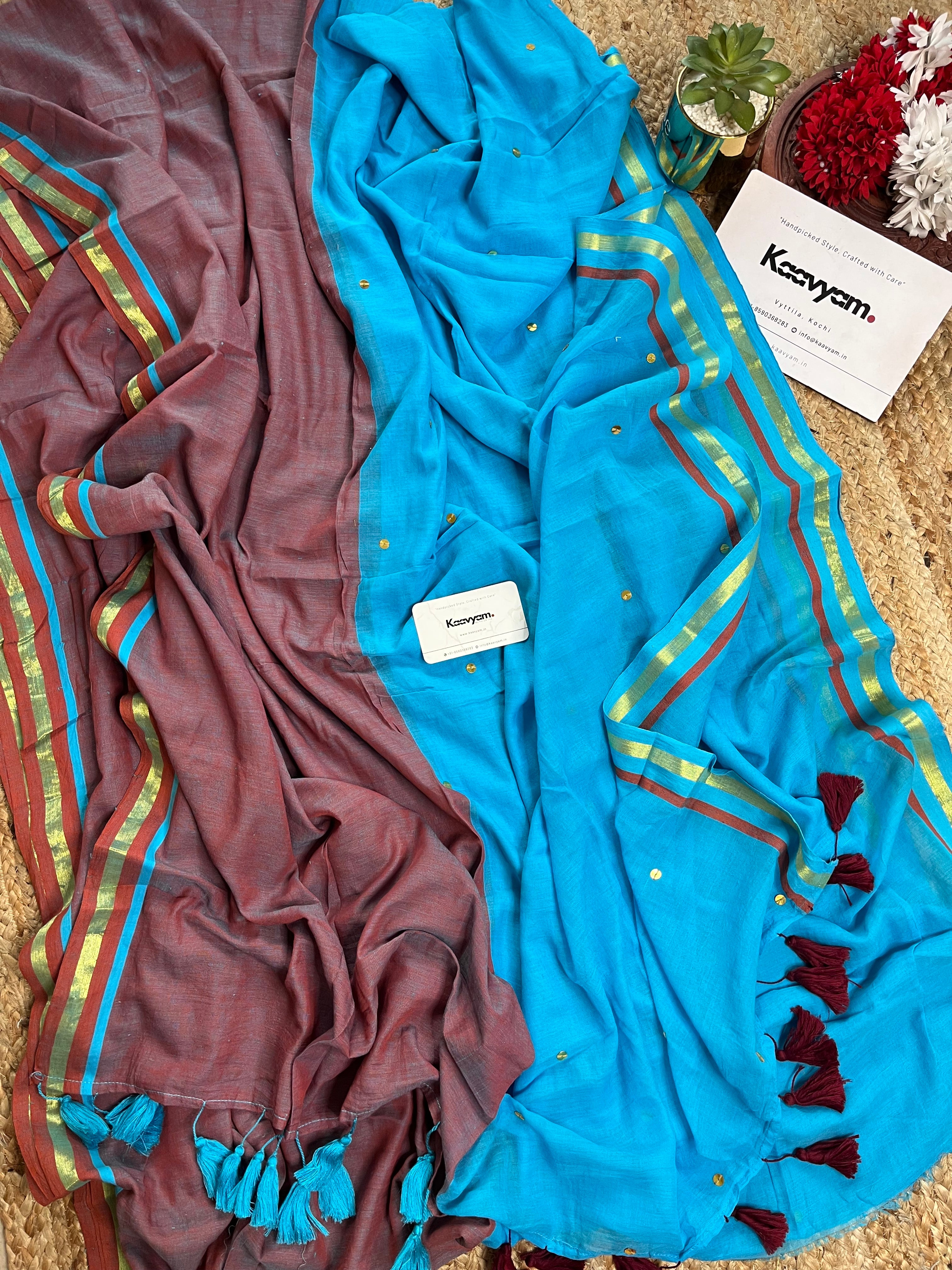 Half & Half Sequins Mul Cotton Saree