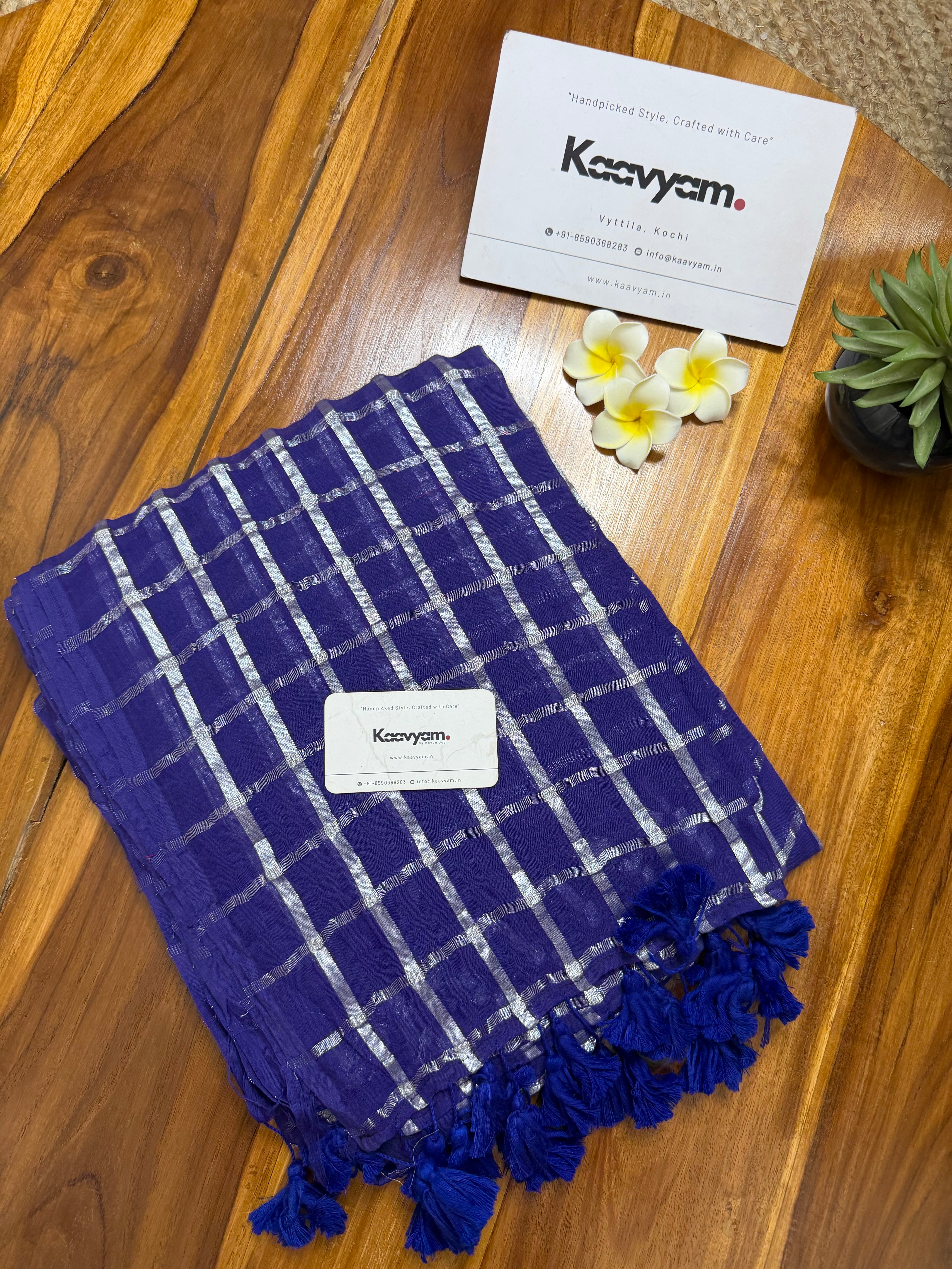Violet Check Mul Cotton Saree