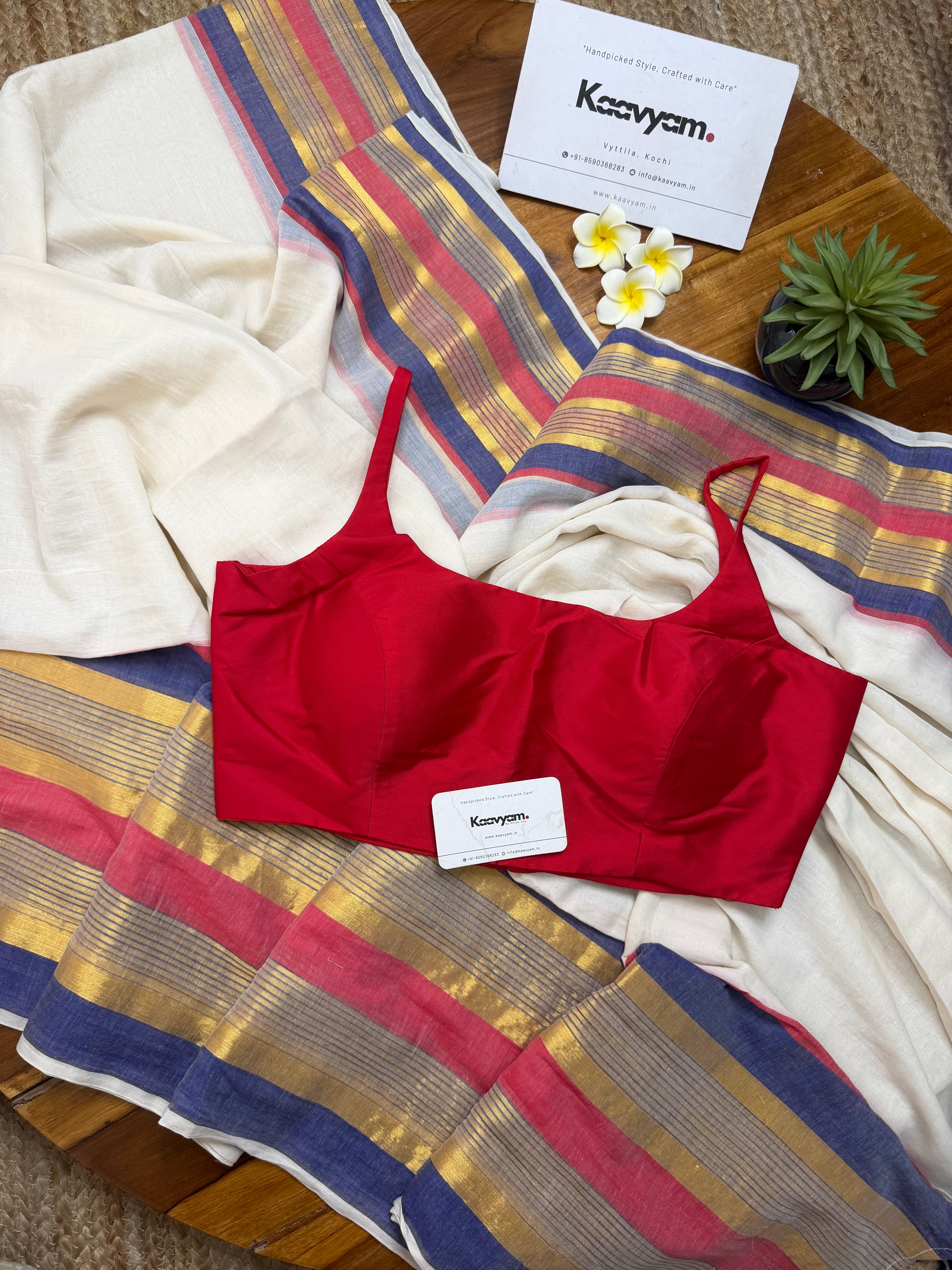 Thrikkakkara Kasav Stripe Mul Cotton Saree